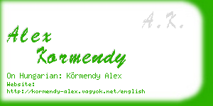 alex kormendy business card